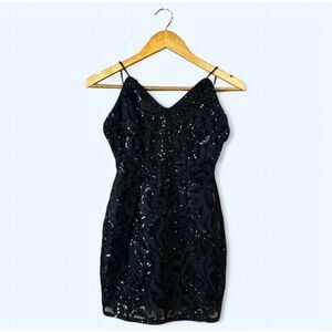 Tobi Women’s XS Black Sequin Lace Bodycon Spaghetti Strap Dress